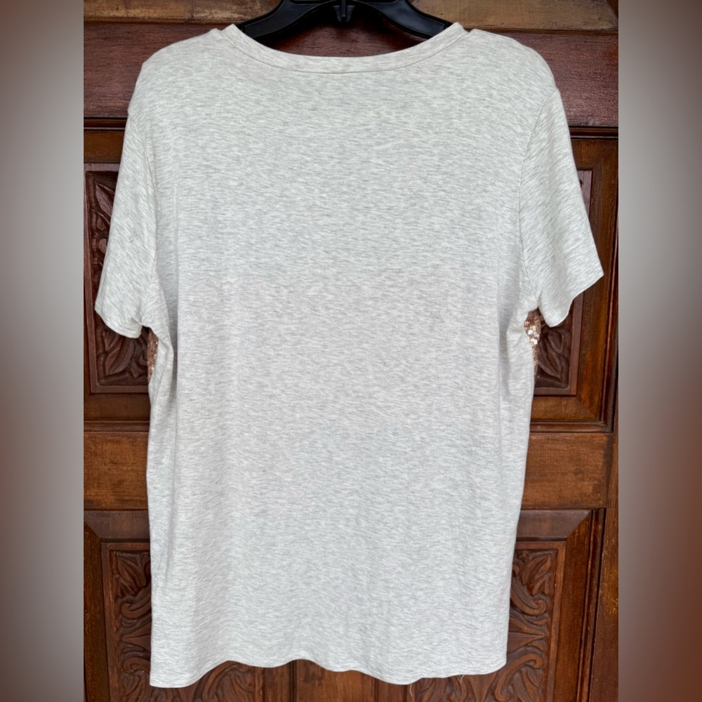 Vanilla Bay Light Gray Short Sleeve Sequin Camo Colorblock Top, NWOT, Size Large - Picture 5 of 5